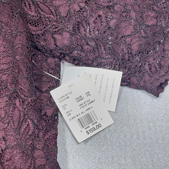 David's Bridal Dress Women 20W Garnet Lace Overlay Elbow Sleeve Cocktail NWT - Picture 2 of 16